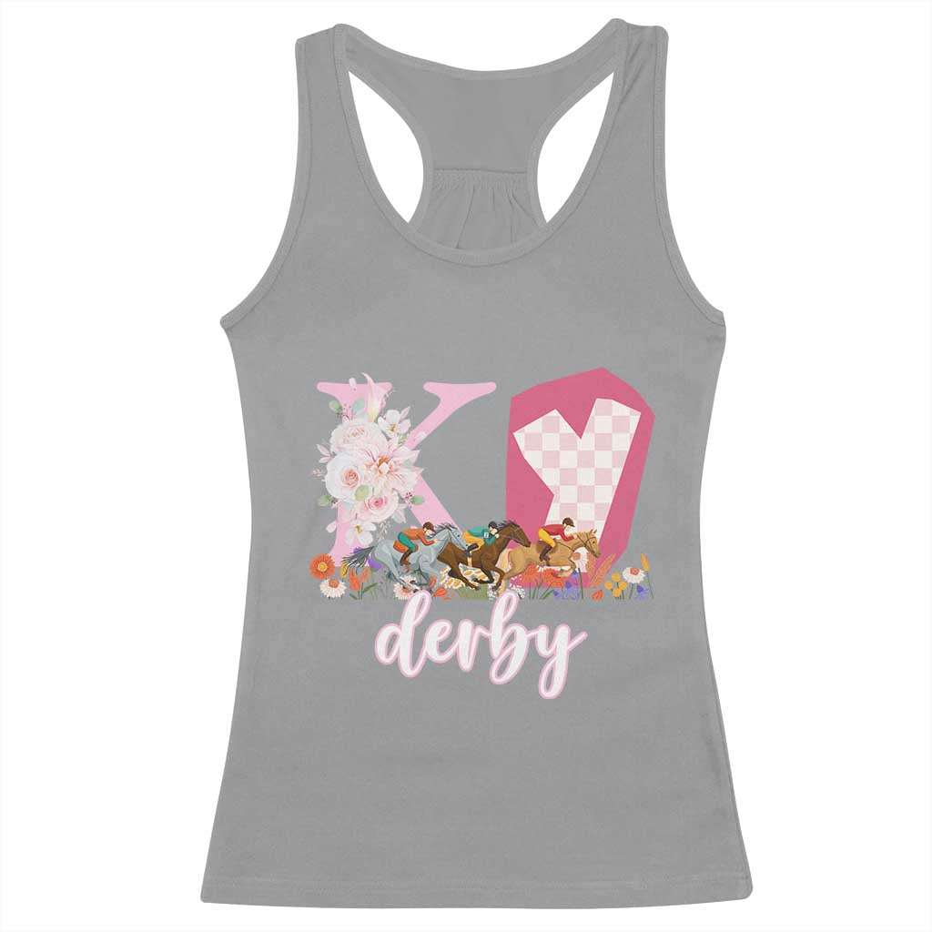 Retro Floral KY Horse Racing Graphic Racerback Tank Top Pink Gingham Southern Belle Derby Day Aesthetic