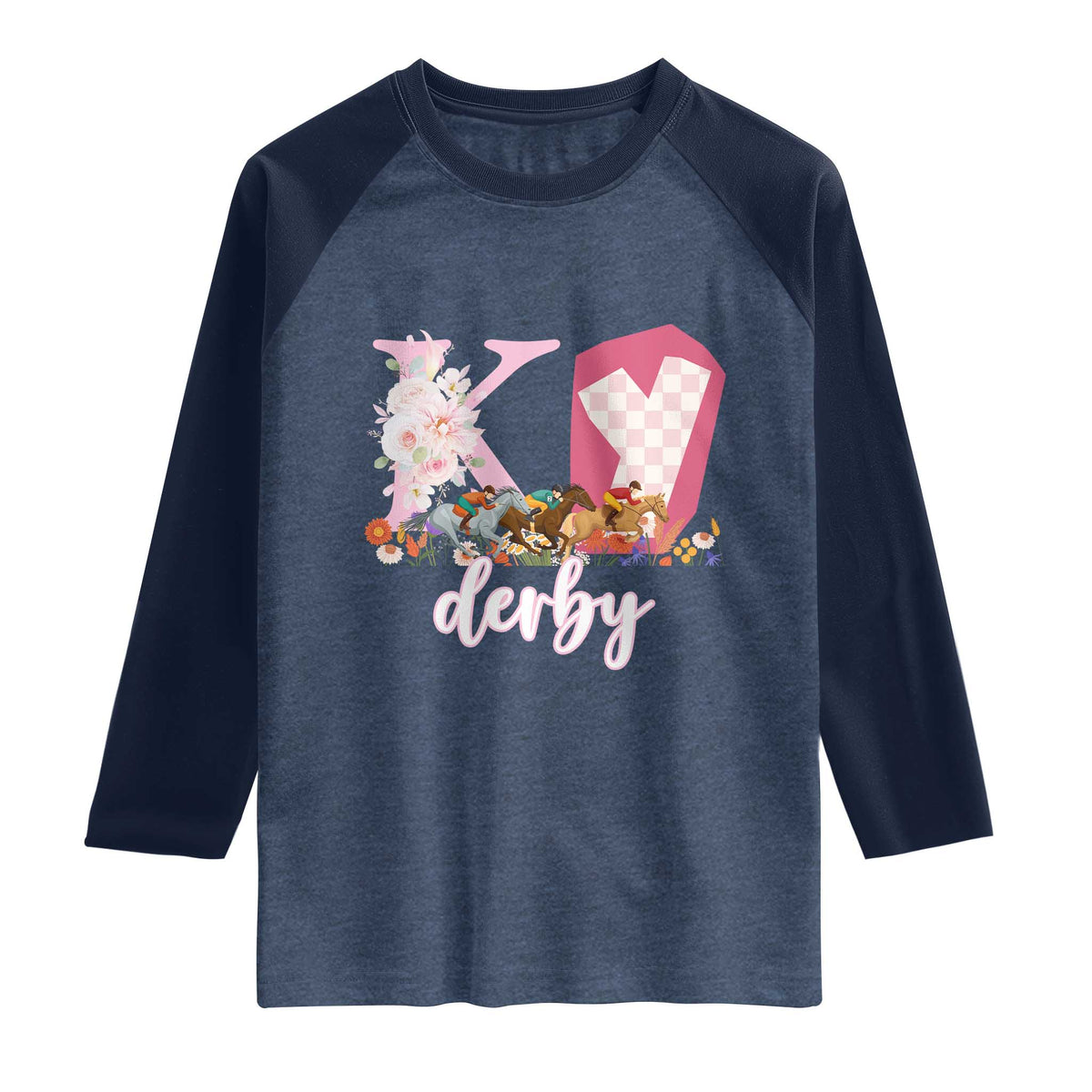 Retro Floral KY Horse Racing Graphic Raglan Shirt Pink Gingham Southern Belle Derby Day Aesthetic