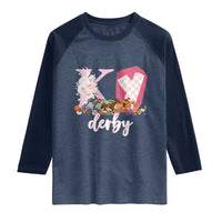 Retro Floral KY Horse Racing Graphic Raglan Shirt Pink Gingham Southern Belle Derby Day Aesthetic