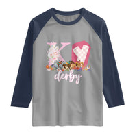 Retro Floral KY Horse Racing Graphic Raglan Shirt Pink Gingham Southern Belle Derby Day Aesthetic