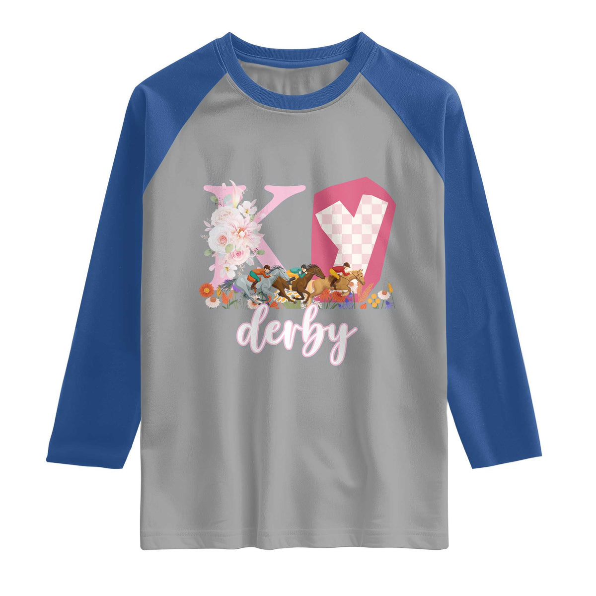 Retro Floral KY Horse Racing Graphic Raglan Shirt Pink Gingham Southern Belle Derby Day Aesthetic