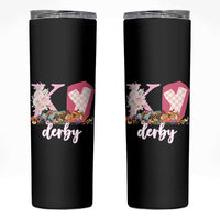 Retro Floral KY Horse Racing Graphic Skinny Tumbler Pink Gingham Southern Belle Derby Day Aesthetic
