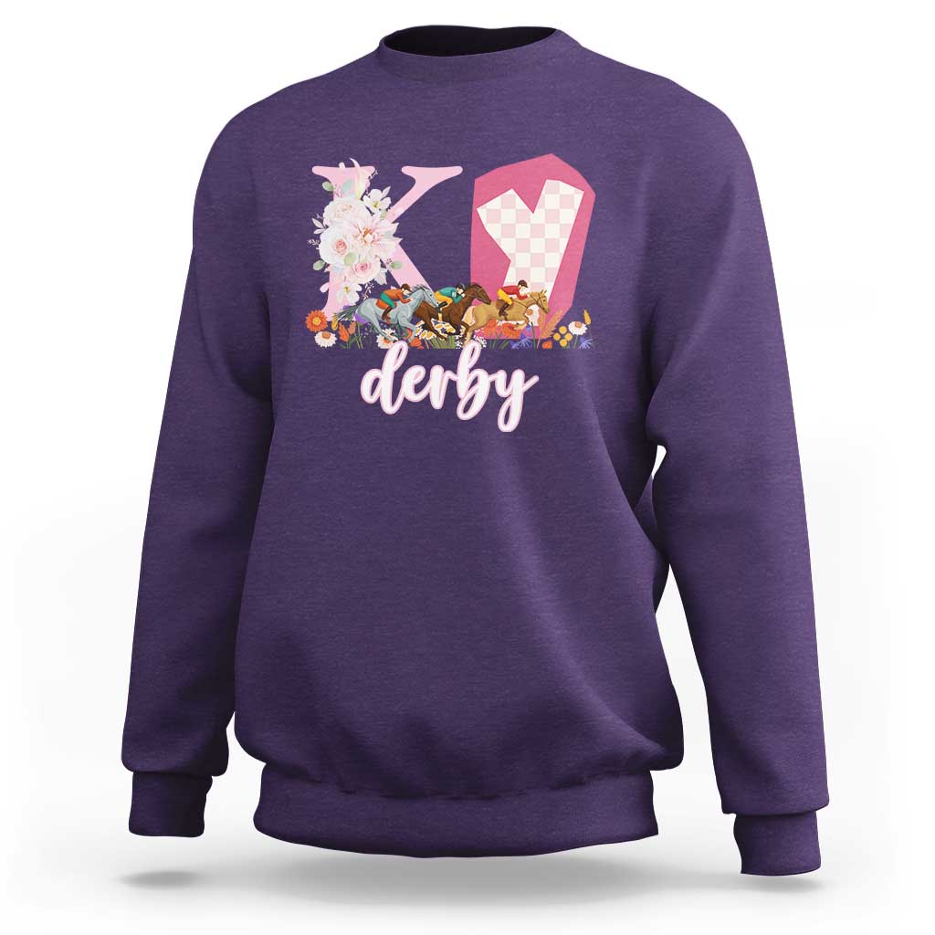 Retro Floral KY Horse Racing Graphic Sweatshirt Pink Gingham Southern Belle Derby Day Aesthetic