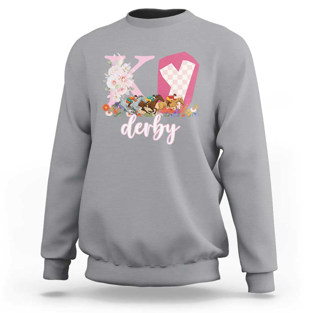 Retro Floral KY Horse Racing Graphic Sweatshirt Pink Gingham Southern Belle Derby Day Aesthetic