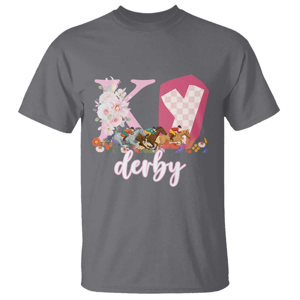 Retro Floral KY Horse Racing Graphic T Shirt Pink Gingham Southern Belle Derby Day Aesthetic