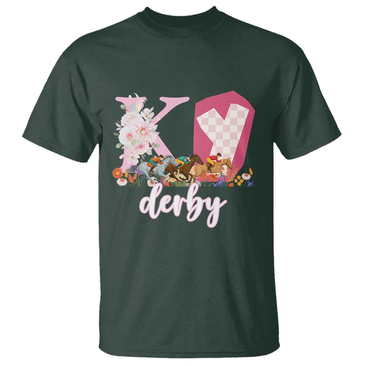 Retro Floral KY Horse Racing Graphic T Shirt Pink Gingham Southern Belle Derby Day Aesthetic