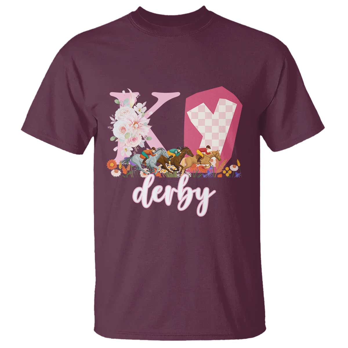 Retro Floral KY Horse Racing Graphic T Shirt Pink Gingham Southern Belle Derby Day Aesthetic