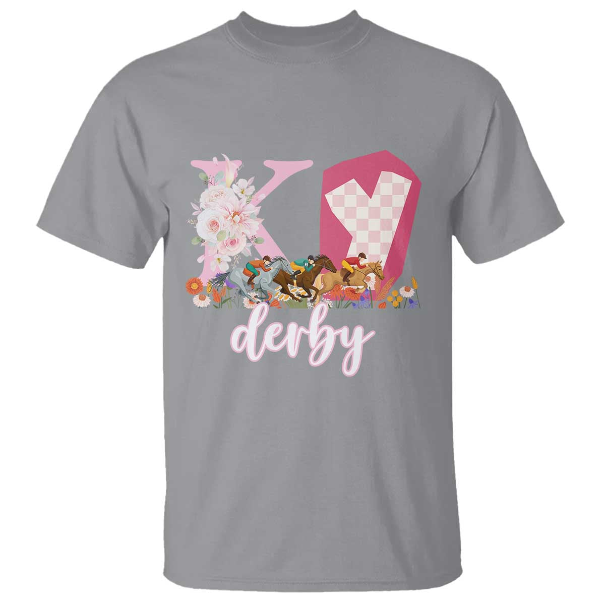 Retro Floral KY Horse Racing Graphic T Shirt Pink Gingham Southern Belle Derby Day Aesthetic