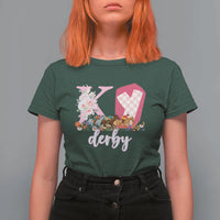 Retro Floral KY Horse Racing Graphic T Shirt For Women Pink Gingham Southern Belle Derby Day Aesthetic