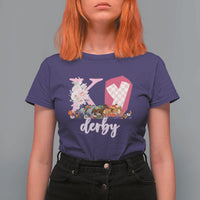 Retro Floral KY Horse Racing Graphic T Shirt For Women Pink Gingham Southern Belle Derby Day Aesthetic
