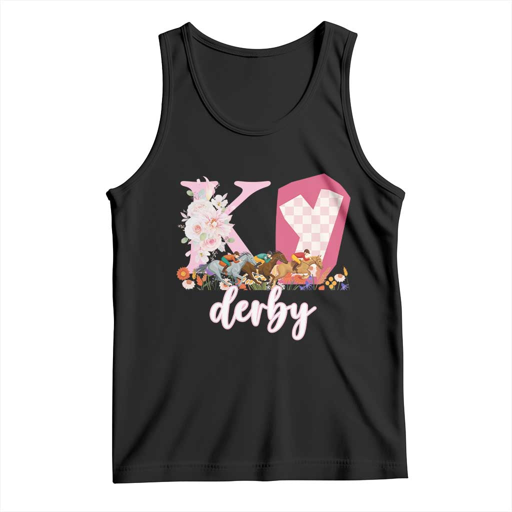 Retro Floral KY Horse Racing Graphic Tank Top Pink Gingham Southern Belle Derby Day Aesthetic