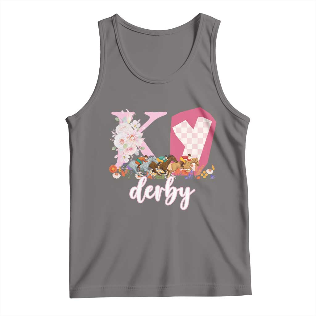 Retro Floral KY Horse Racing Graphic Tank Top Pink Gingham Southern Belle Derby Day Aesthetic