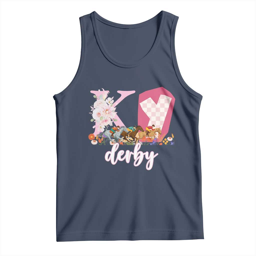 Retro Floral KY Horse Racing Graphic Tank Top Pink Gingham Southern Belle Derby Day Aesthetic