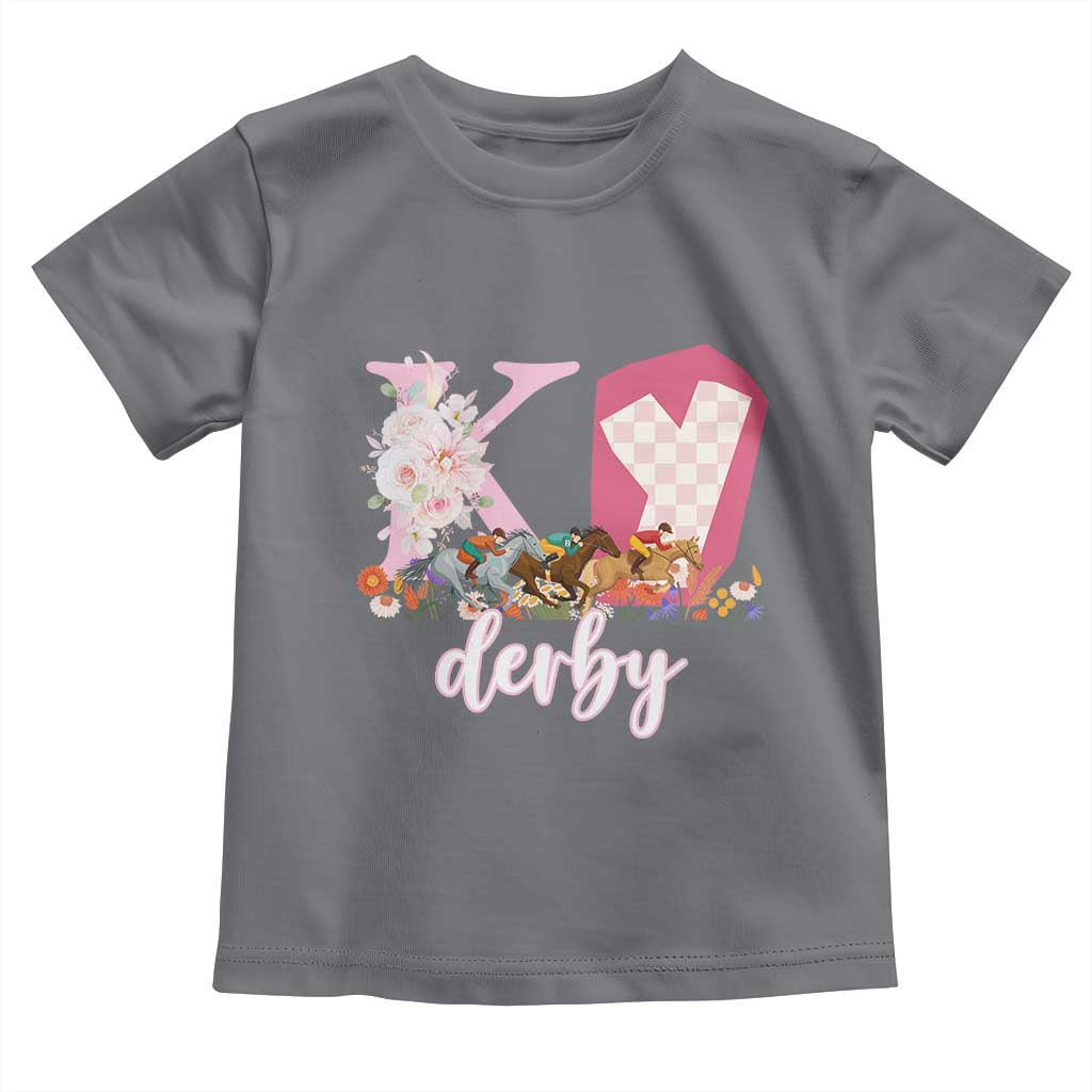 Retro Floral KY Horse Racing Graphic Toddler T Shirt Pink Gingham Southern Belle Derby Day Aesthetic