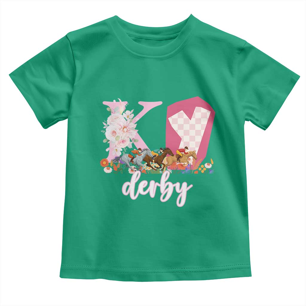 Retro Floral KY Horse Racing Graphic Toddler T Shirt Pink Gingham Southern Belle Derby Day Aesthetic