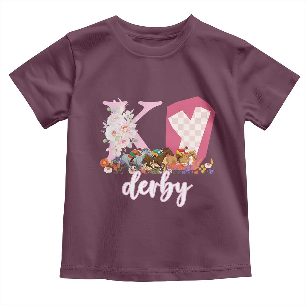 Retro Floral KY Horse Racing Graphic Toddler T Shirt Pink Gingham Southern Belle Derby Day Aesthetic