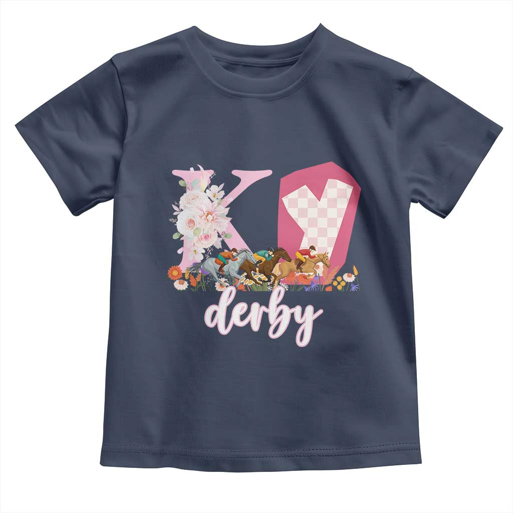 Retro Floral KY Horse Racing Graphic Toddler T Shirt Pink Gingham Southern Belle Derby Day Aesthetic