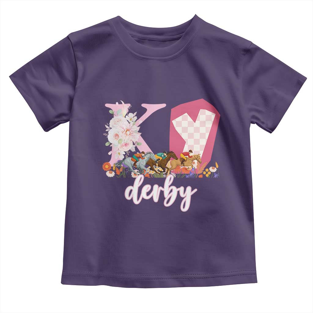 Retro Floral KY Horse Racing Graphic Toddler T Shirt Pink Gingham Southern Belle Derby Day Aesthetic