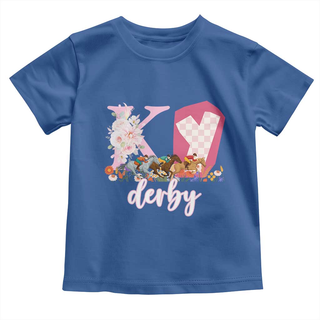 Retro Floral KY Horse Racing Graphic Toddler T Shirt Pink Gingham Southern Belle Derby Day Aesthetic