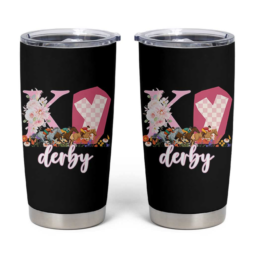 Retro Floral KY Horse Racing Graphic Tumbler Cup Pink Gingham Southern Belle Derby Day Aesthetic