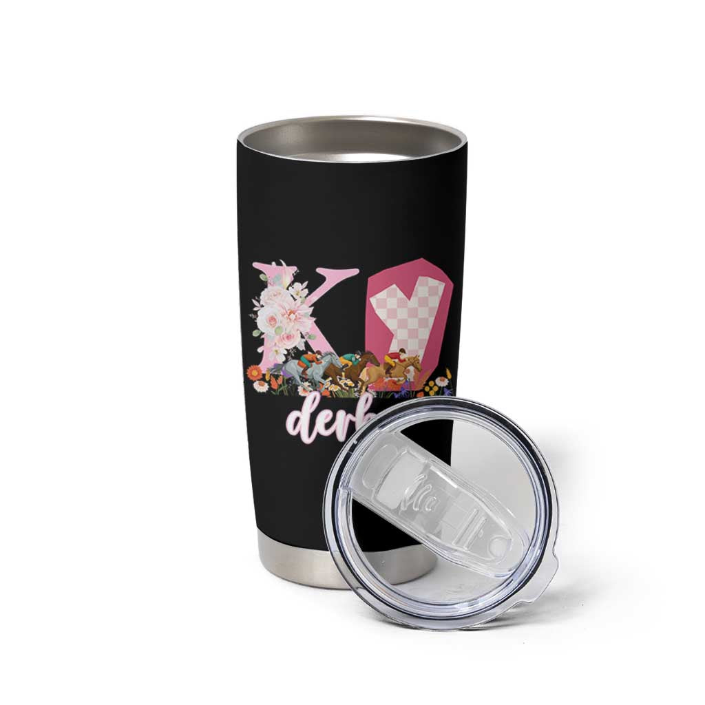 Retro Floral KY Horse Racing Graphic Tumbler Cup Pink Gingham Southern Belle Derby Day Aesthetic