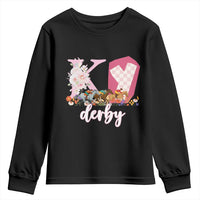 Retro Floral KY Horse Racing Graphic Youth Sweatshirt Pink Gingham Southern Belle Derby Day Aesthetic