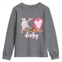 Retro Floral KY Horse Racing Graphic Youth Sweatshirt Pink Gingham Southern Belle Derby Day Aesthetic