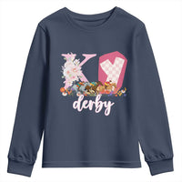Retro Floral KY Horse Racing Graphic Youth Sweatshirt Pink Gingham Southern Belle Derby Day Aesthetic