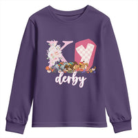 Retro Floral KY Horse Racing Graphic Youth Sweatshirt Pink Gingham Southern Belle Derby Day Aesthetic