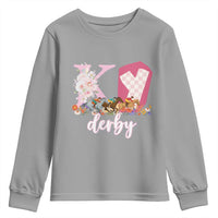 Retro Floral KY Horse Racing Graphic Youth Sweatshirt Pink Gingham Southern Belle Derby Day Aesthetic
