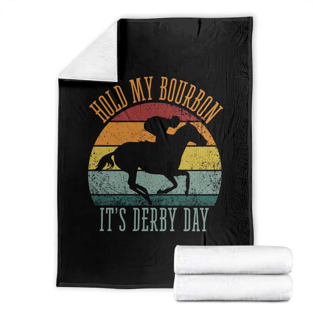 Hold My Bourbon It’s Derby Day Vintage Sunset Throw Blanket Funny Horse Racing Enthusiast Retro Graphic