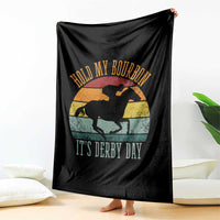 Hold My Bourbon It’s Derby Day Vintage Sunset Throw Blanket Funny Horse Racing Enthusiast Retro Graphic