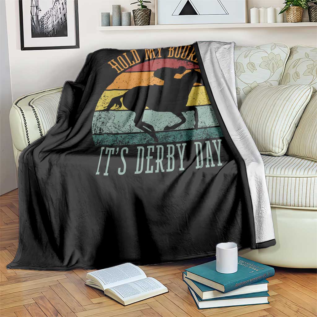Hold My Bourbon It’s Derby Day Vintage Sunset Throw Blanket Funny Horse Racing Enthusiast Retro Graphic