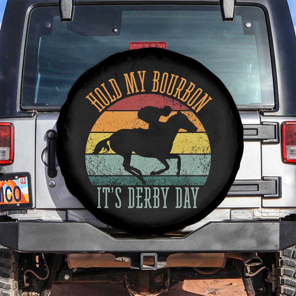 Hold My Bourbon It’s Derby Day Vintage Sunset Spare Tire Cover Funny Horse Racing Enthusiast Retro Graphic