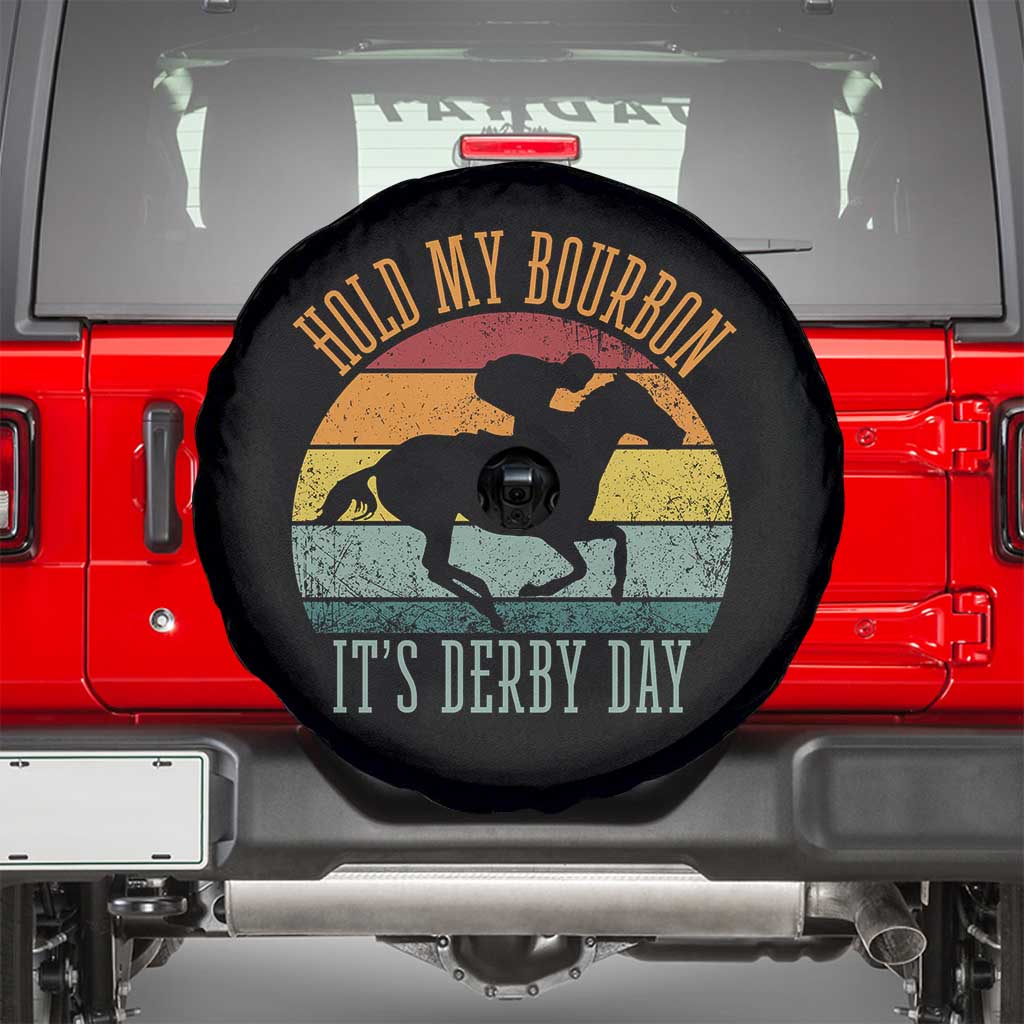 Hold My Bourbon It’s Derby Day Vintage Sunset Spare Tire Cover Funny Horse Racing Enthusiast Retro Graphic