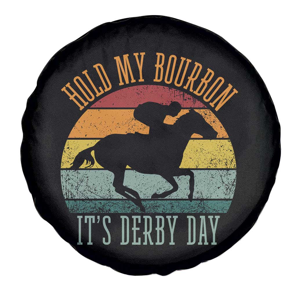 Hold My Bourbon It’s Derby Day Vintage Sunset Spare Tire Cover Funny Horse Racing Enthusiast Retro Graphic