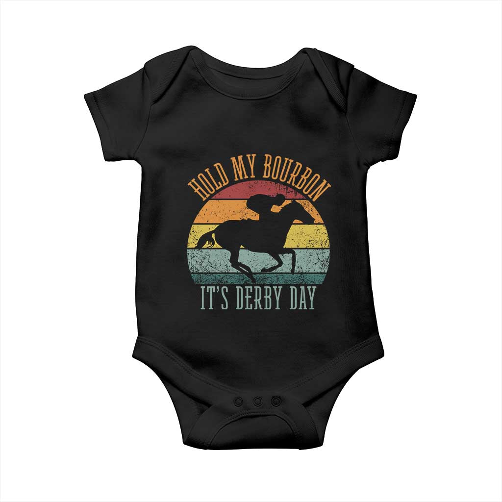 Hold My Bourbon It’s Derby Day Vintage Sunset Baby Onesie Funny Horse Racing Enthusiast Retro Graphic