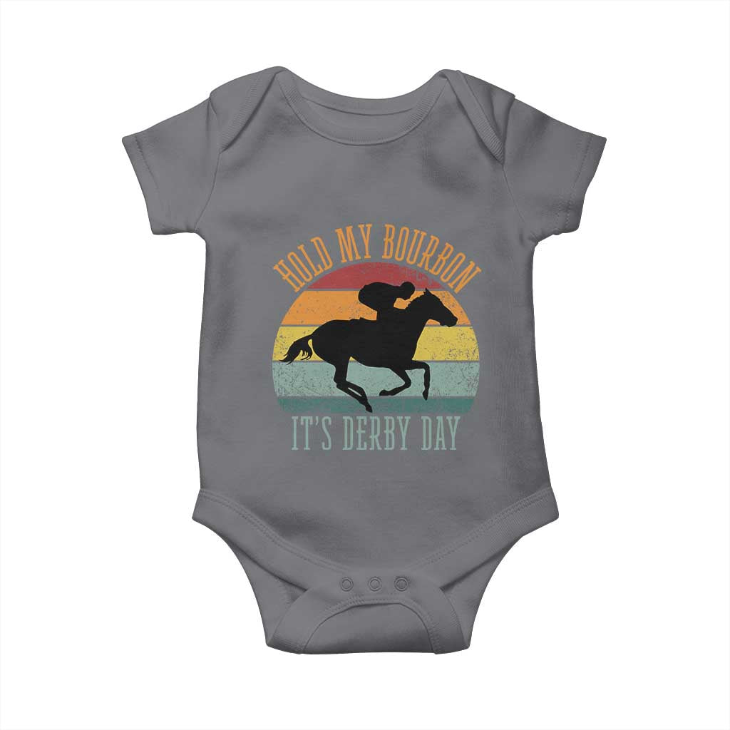 Hold My Bourbon It’s Derby Day Vintage Sunset Baby Onesie Funny Horse Racing Enthusiast Retro Graphic