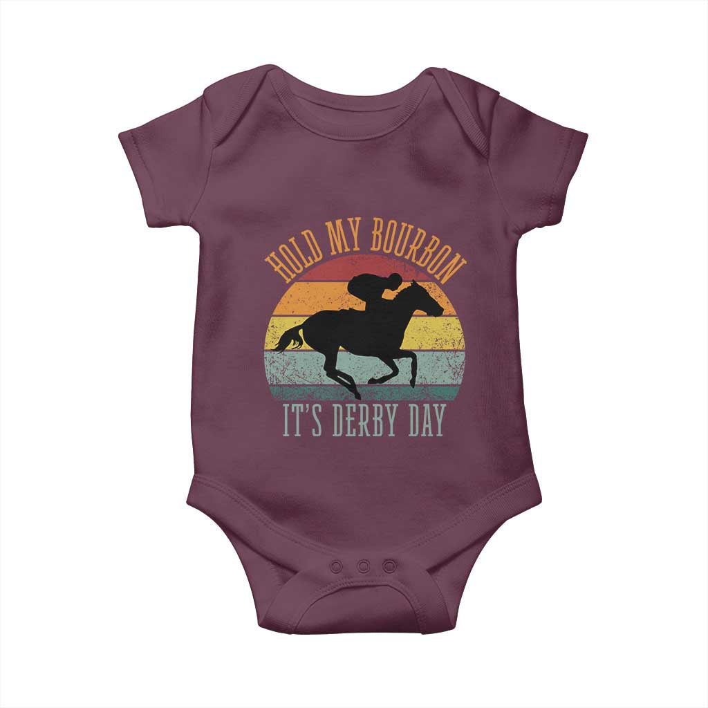 Hold My Bourbon It’s Derby Day Vintage Sunset Baby Onesie Funny Horse Racing Enthusiast Retro Graphic