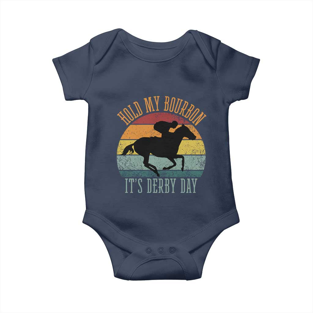 Hold My Bourbon It’s Derby Day Vintage Sunset Baby Onesie Funny Horse Racing Enthusiast Retro Graphic