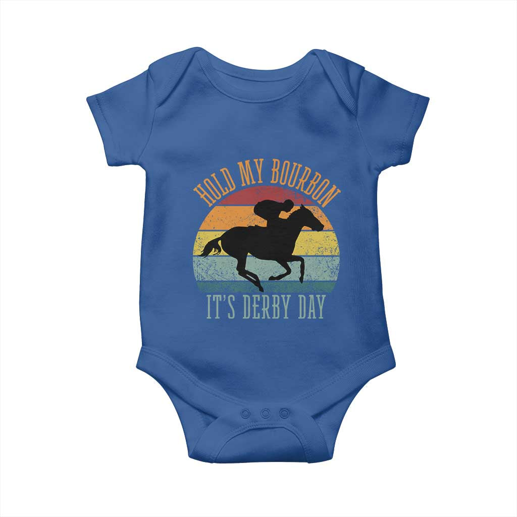 Hold My Bourbon It’s Derby Day Vintage Sunset Baby Onesie Funny Horse Racing Enthusiast Retro Graphic