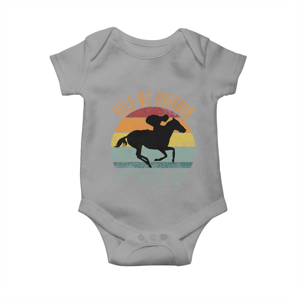 Hold My Bourbon It’s Derby Day Vintage Sunset Baby Onesie Funny Horse Racing Enthusiast Retro Graphic