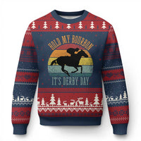 Hold My Bourbon It’s Derby Day Vintage Sunset Ugly Christmas Sweater Funny Horse Racing Enthusiast Retro Graphic