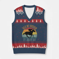 Hold My Bourbon It’s Derby Day Vintage Sunset V-Neck Knit Sweater Vest Funny Horse Racing Enthusiast Retro Graphic