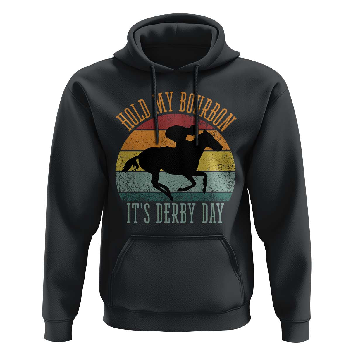 Hold My Bourbon It’s Derby Day Vintage Sunset Hoodie Funny Horse Racing Enthusiast Retro Graphic
