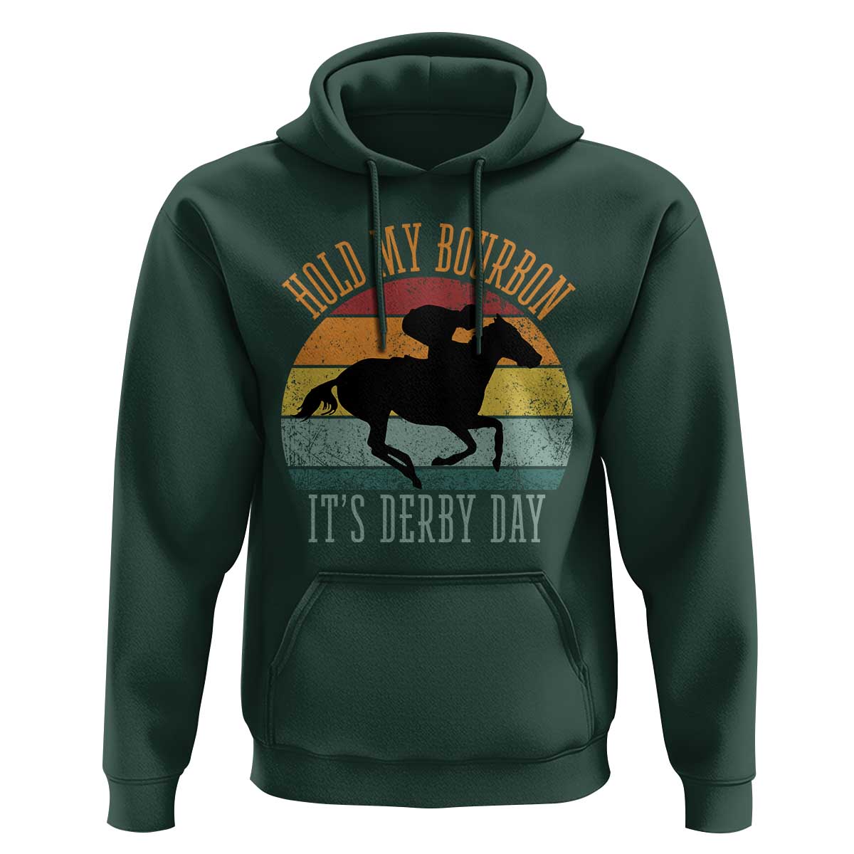 Hold My Bourbon It’s Derby Day Vintage Sunset Hoodie Funny Horse Racing Enthusiast Retro Graphic
