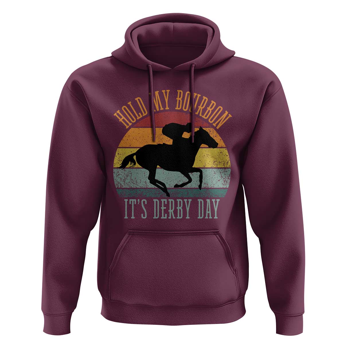 Hold My Bourbon It’s Derby Day Vintage Sunset Hoodie Funny Horse Racing Enthusiast Retro Graphic