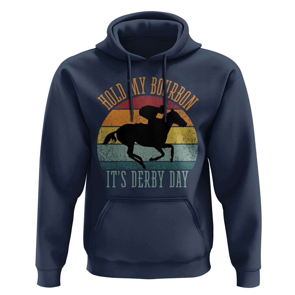 Hold My Bourbon It’s Derby Day Vintage Sunset Hoodie Funny Horse Racing Enthusiast Retro Graphic
