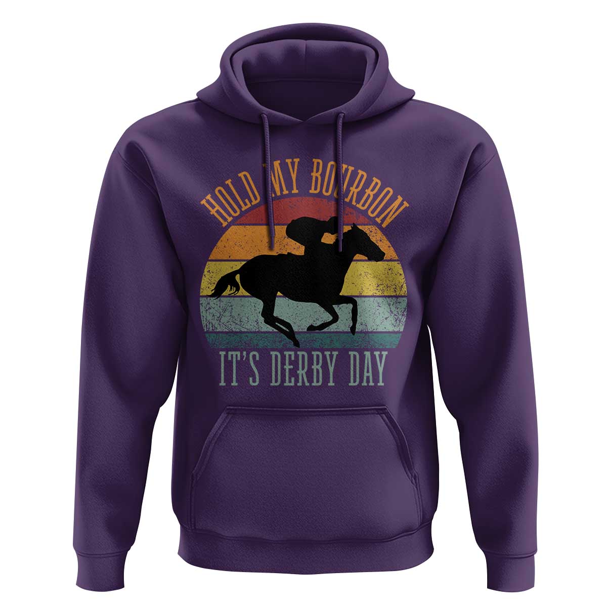 Hold My Bourbon It’s Derby Day Vintage Sunset Hoodie Funny Horse Racing Enthusiast Retro Graphic