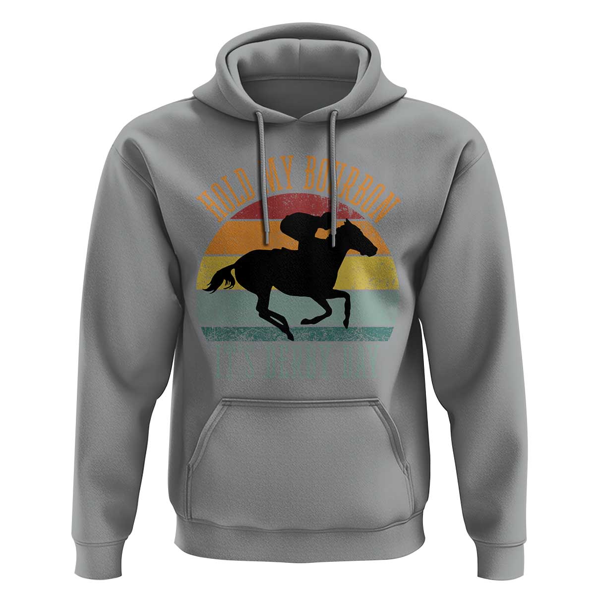 Hold My Bourbon It’s Derby Day Vintage Sunset Hoodie Funny Horse Racing Enthusiast Retro Graphic